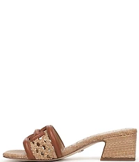 Sam Edelman Waylon Woven Raffia and Leather Double E Logo Slide Sandals