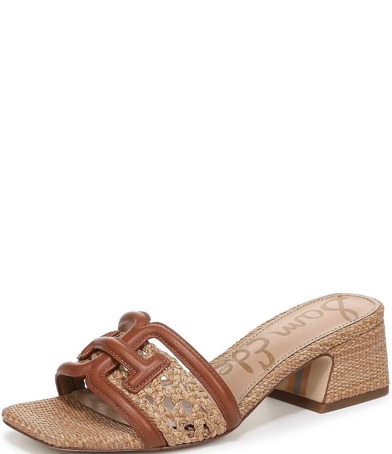 Sam Edelman Waylon Woven Raffia and Leather Double E Logo Slide Sandals
