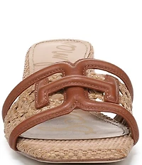 Sam Edelman Waylon Woven Raffia and Leather Double E Logo Slide Sandals