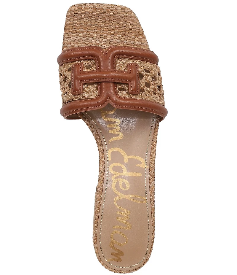 Sam Edelman Waylon Woven Raffia and Leather Double E Logo Slide Sandals