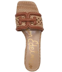 Sam Edelman Waylon Woven Raffia and Leather Double E Logo Slide Sandals