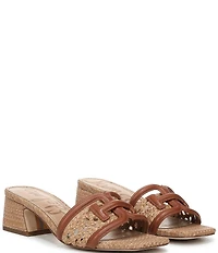 Sam Edelman Waylon Woven Raffia and Leather Double E Logo Slide Sandals