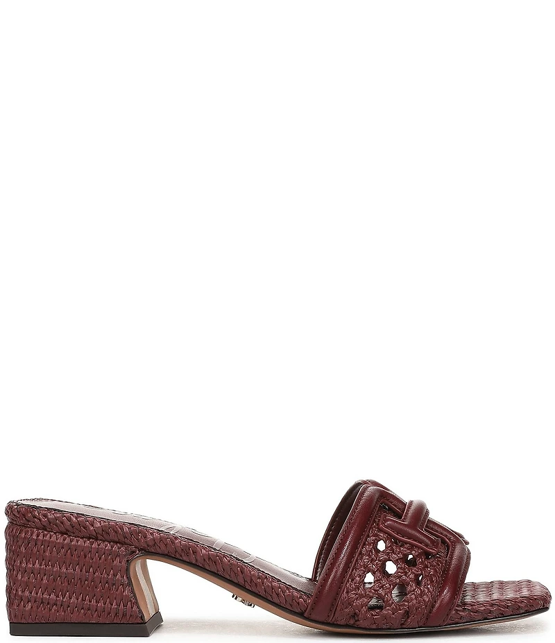 Sam Edelman Waylon Woven Raffia and Leather Double E Logo Slide Sandals