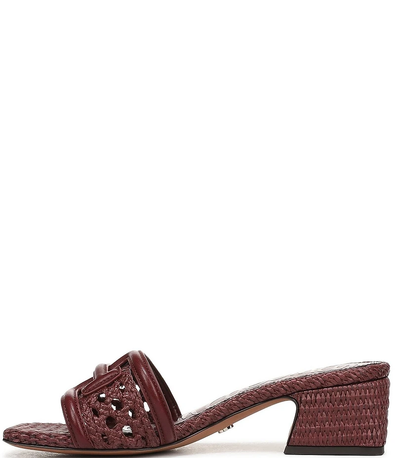 Sam Edelman Waylon Woven Raffia and Leather Double E Logo Slide Sandals