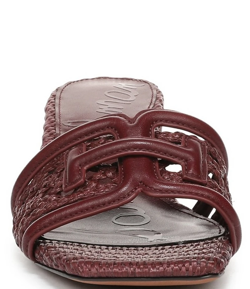 Sam Edelman Waylon Woven Raffia and Leather Double E Logo Slide Sandals