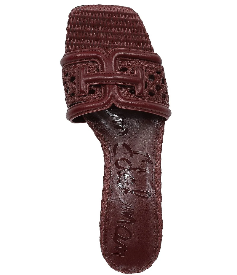 Sam Edelman Waylon Woven Raffia and Leather Double E Logo Slide Sandals