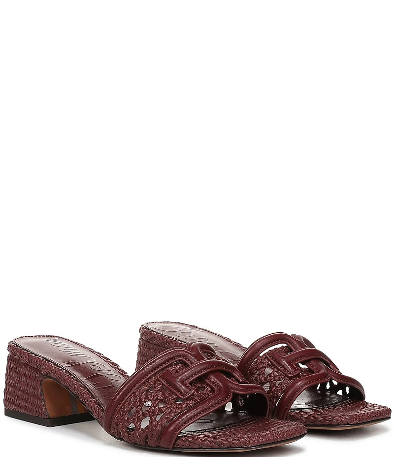 Sam Edelman Waylon Woven Raffia and Leather Double E Logo Slide Sandals
