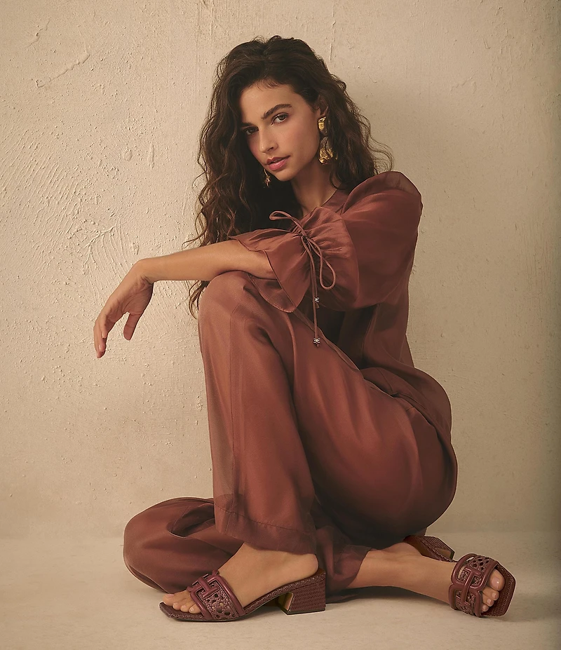 Sam Edelman Waylon Woven Raffia and Leather Double E Logo Slide Sandals