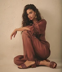 Sam Edelman Waylon Woven Raffia and Leather Double E Logo Slide Sandals