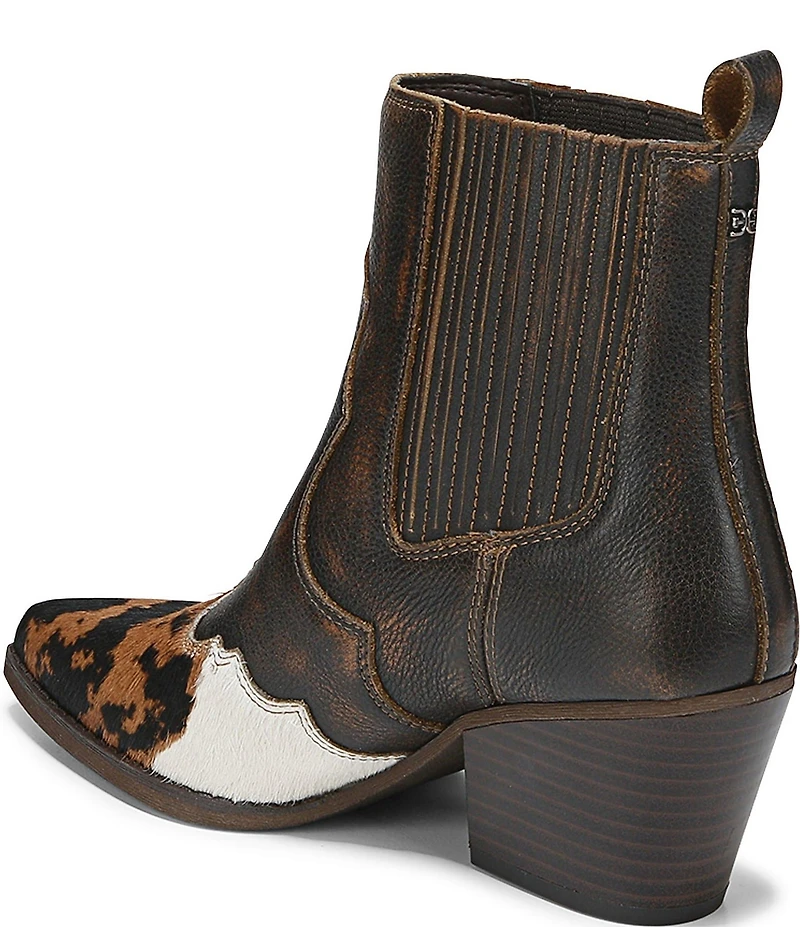 Sam Edelman West Leather and Cow Print Calf Hair Western Inspired Booties