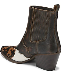 Sam Edelman West Leather and Cow Print Calf Hair Western Inspired Booties