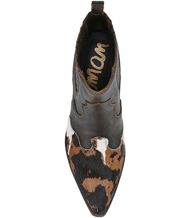 Sam Edelman West Leather and Cow Print Calf Hair Western Inspired Booties