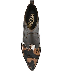 Sam Edelman West Leather and Cow Print Calf Hair Western Inspired Booties