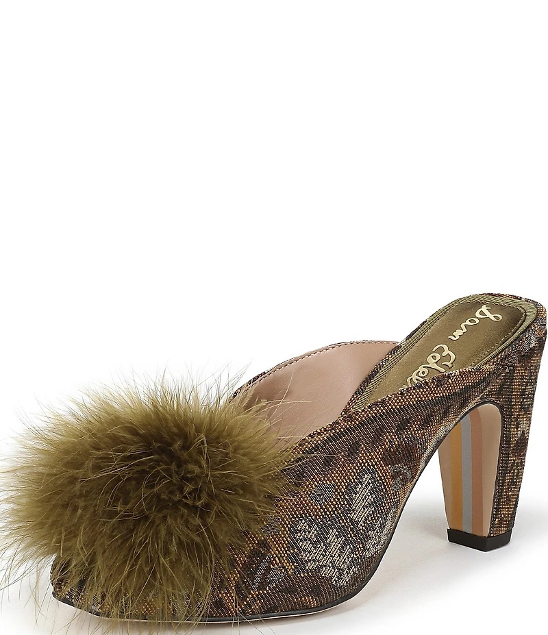Sam Edelman Witney Floral Fabric Pom Detail Peep Toe Dress Mules