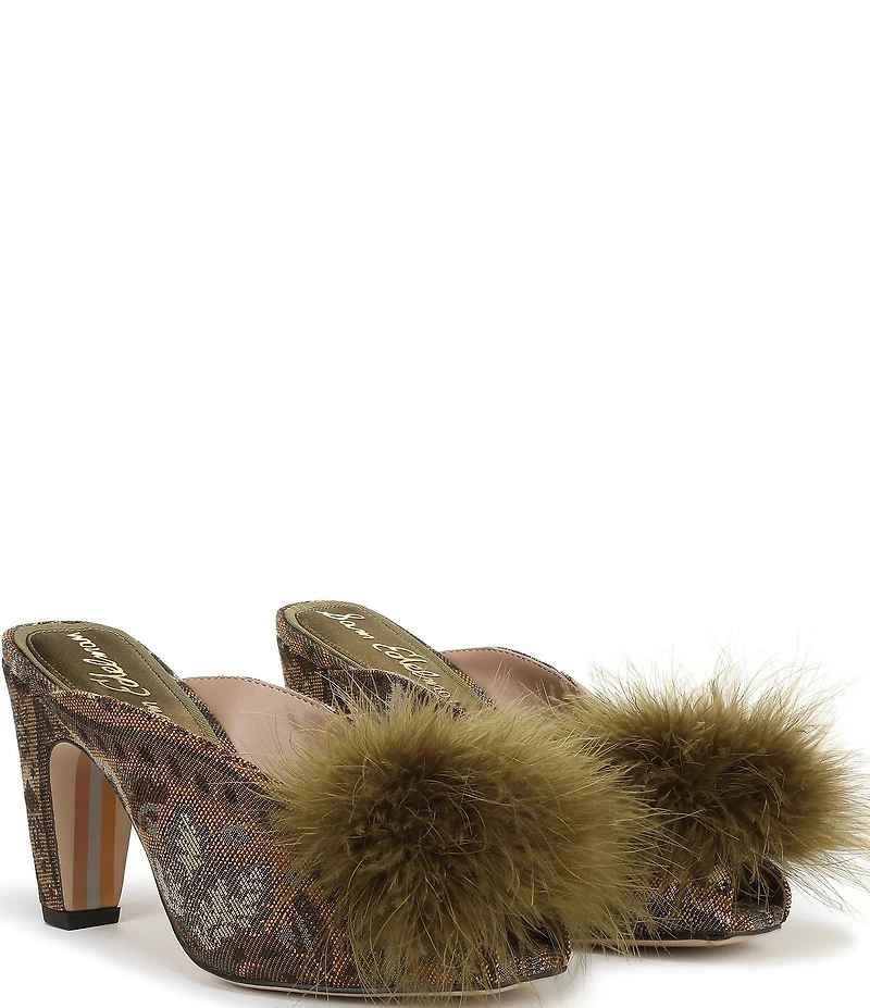 Sam Edelman Witney Floral Fabric Pom Detail Peep Toe Dress Mules