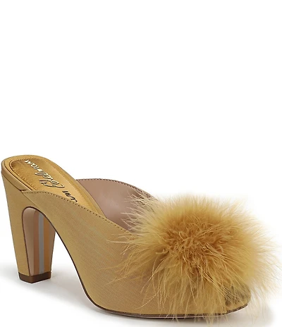 Sam Edelman Witney Silk Fabric Pom Detail Peep Toe Dress Mules