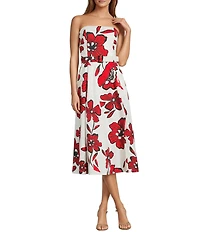Sam Edelman Woven Floral Print Strapless Belted A-Line Maxi Dress