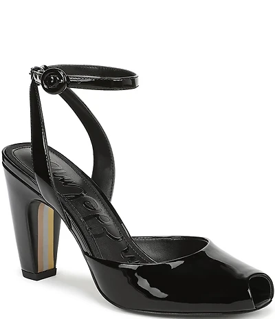 Sam Edelman Wrenna Patent Leather Peep Toe Ankle Strap Pumps