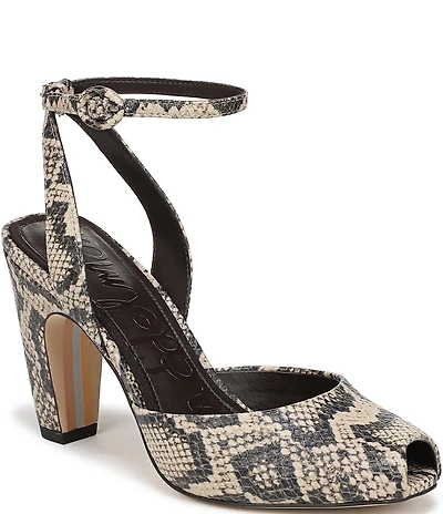 Sam Edelman Wrenna Snake Skin Leather Peep Toe Ankle Strap Pumps