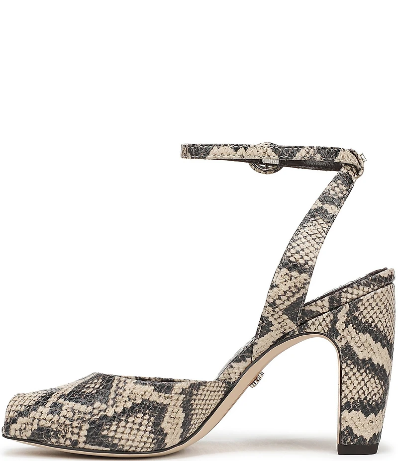 Sam Edelman Wrenna Snake Skin Leather Peep Toe Ankle Strap Pumps