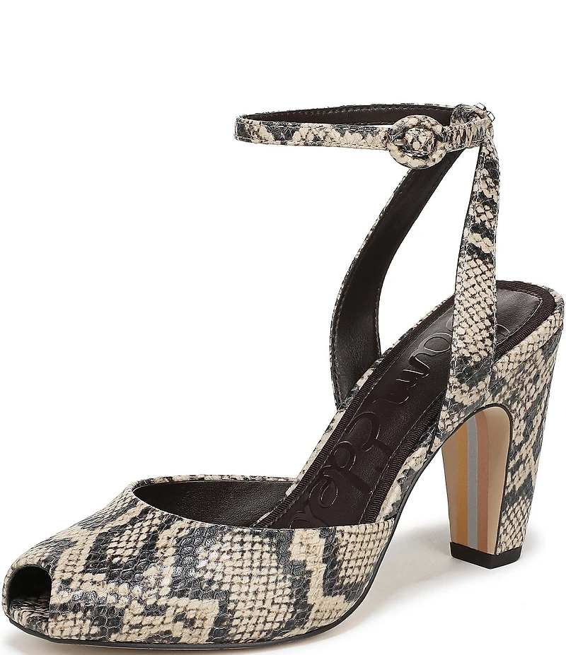 Sam Edelman Wrenna Snake Skin Leather Peep Toe Ankle Strap Pumps