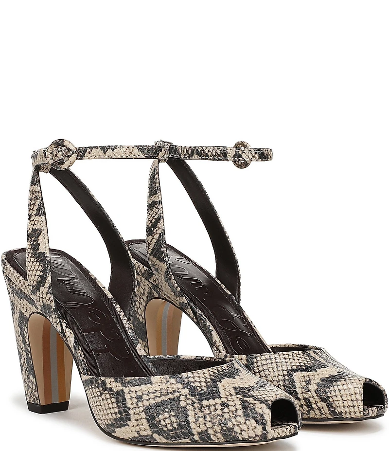 Sam Edelman Wrenna Snake Skin Leather Peep Toe Ankle Strap Pumps