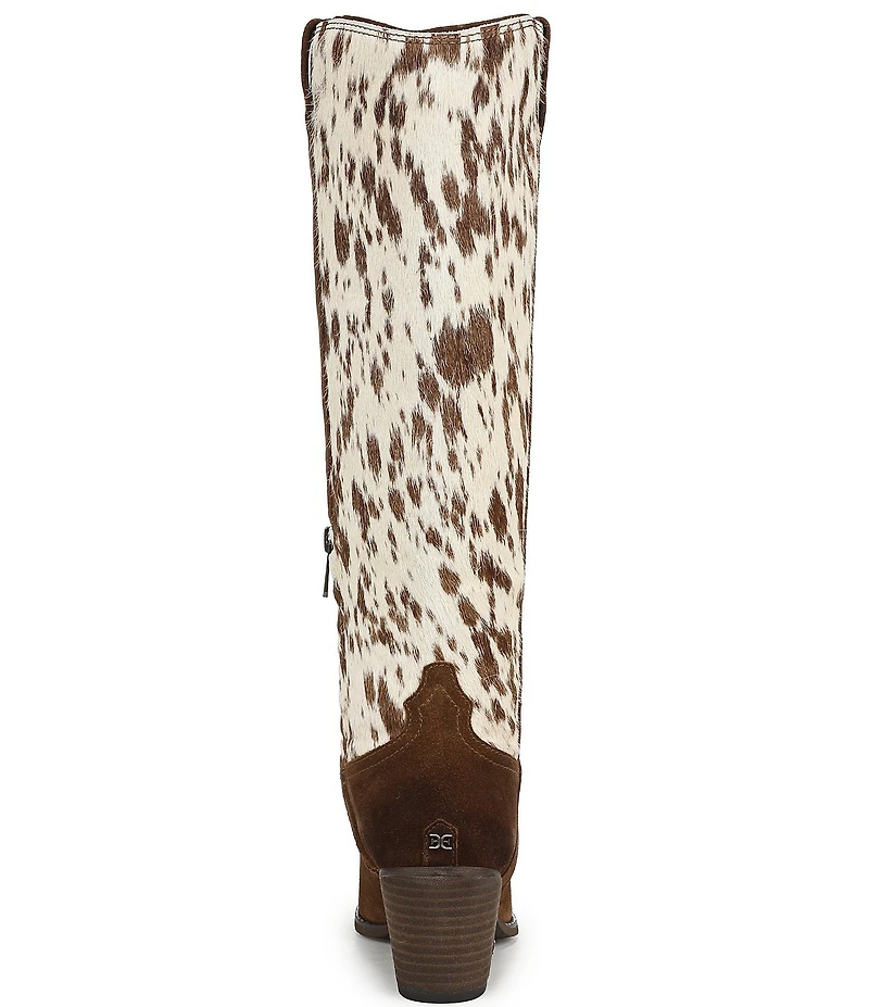 Sam Edelman Wyatt Cow Print Calf Hair and Suede Point Toe Tall Western Boots