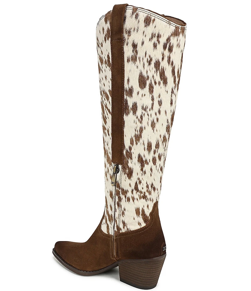 Sam Edelman Wyatt Cow Print Calf Hair and Suede Point Toe Tall Western Boots