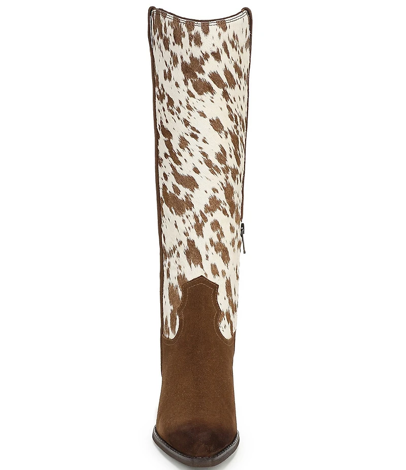 Sam Edelman Wyatt Cow Print Calf Hair and Suede Point Toe Tall Western Boots