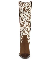 Sam Edelman Wyatt Cow Print Calf Hair and Suede Point Toe Tall Western Boots