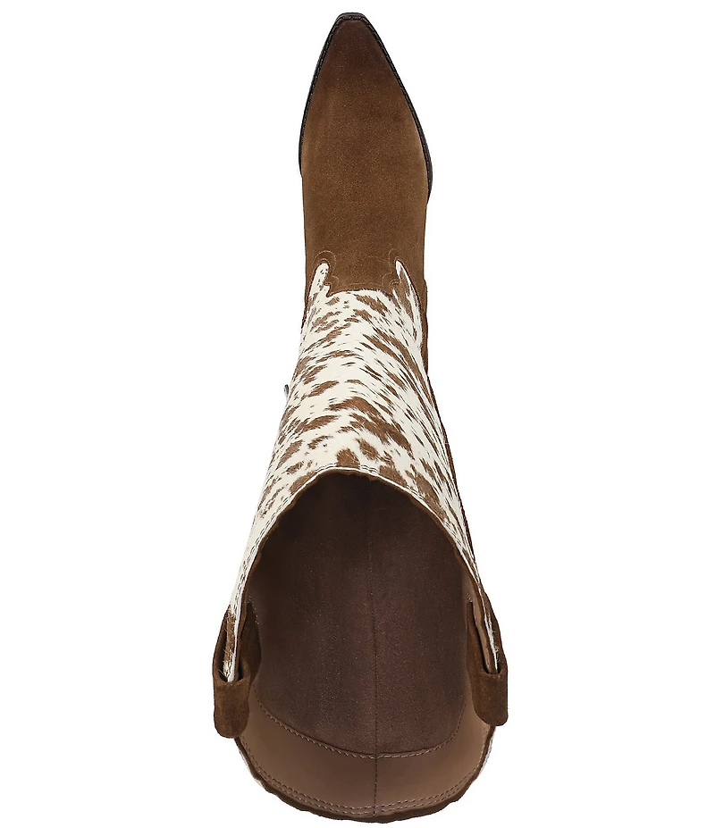 Sam Edelman Wyatt Cow Print Calf Hair and Suede Point Toe Tall Western Boots