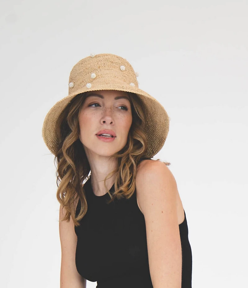 San Diego Hat Company Perla Crochet Raffia Pearl Cluster Bell Bucket Hat