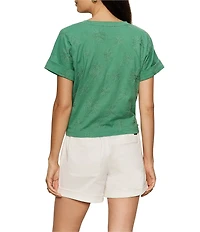 Sanctuary All Day Floral Embroidered Crew Neck Short Sleeve Tie Front Tee