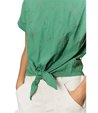 Sanctuary All Day Floral Embroidered Crew Neck Short Sleeve Tie Front Tee