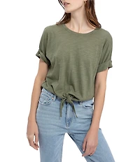 Sanctuary All Day Tie Waist Crew Neck Short Rolled Sleeve Tee Shirt