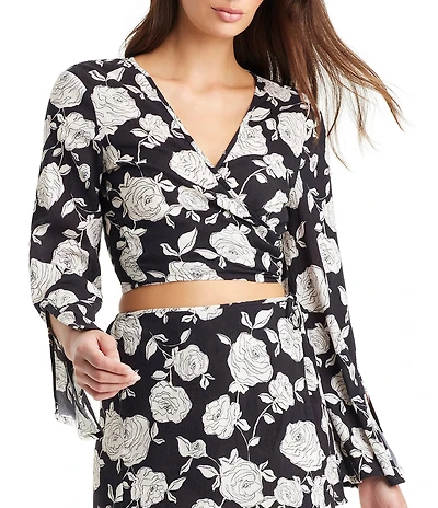 Sanctuary Among Roses Wrap Tie Back Cropped Swim Cover-Up Top