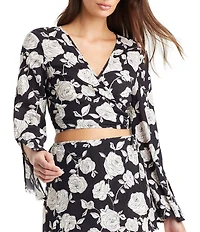 Sanctuary Among Roses Wrap Tie Back Cropped Swim Cover-Up Top