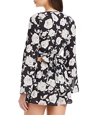 Sanctuary Among Roses Wrap Tie Back Cropped Swim Cover-Up Top
