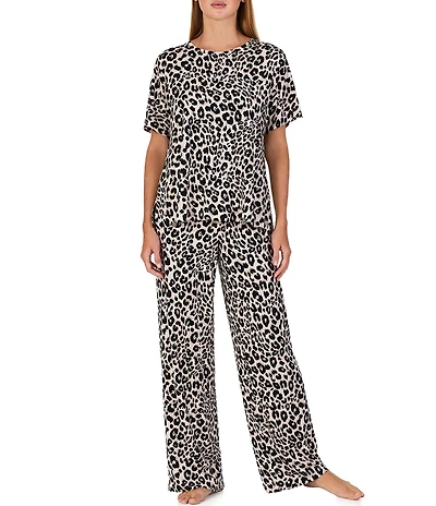 Sanctuary Animal Print Dolman Sleeve Round Neck Jersey Knit Pant Pajama Set