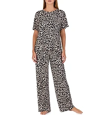 Sanctuary Animal Print Dolman Sleeve Round Neck Jersey Knit Pant Pajama Set