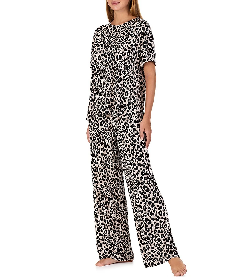 Sanctuary Animal Print Dolman Sleeve Round Neck Jersey Knit Pant Pajama Set