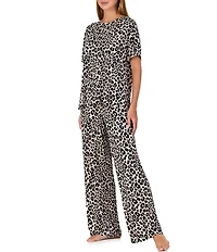 Sanctuary Animal Print Dolman Sleeve Round Neck Jersey Knit Pant Pajama Set