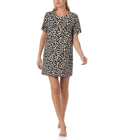 Sanctuary Animal Print Short Sleeve Round Knit Sleepshirt