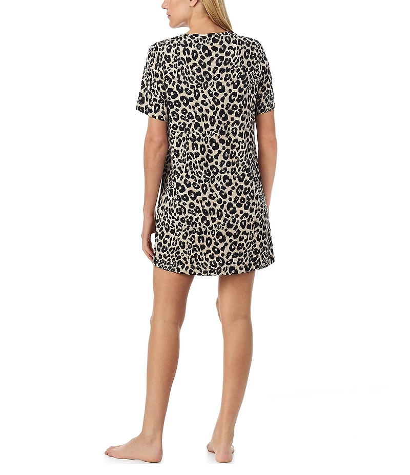 Sanctuary Animal Print Short Sleeve Round Knit Sleepshirt