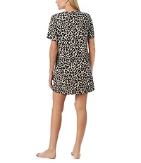 Sanctuary Animal Print Short Sleeve Round Knit Sleepshirt