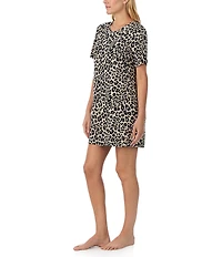 Sanctuary Animal Print Short Sleeve Round Knit Sleepshirt