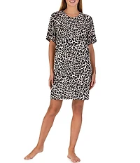 Sanctuary Animal Print Short Sleeve Round Neck Jersey Knit Sleepshirt