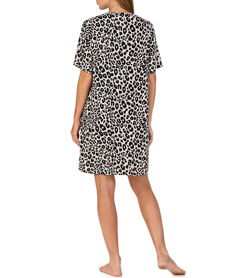 Sanctuary Animal Print Short Sleeve Round Neck Jersey Knit Sleepshirt