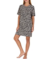 Sanctuary Animal Print Short Sleeve Round Neck Jersey Knit Sleepshirt