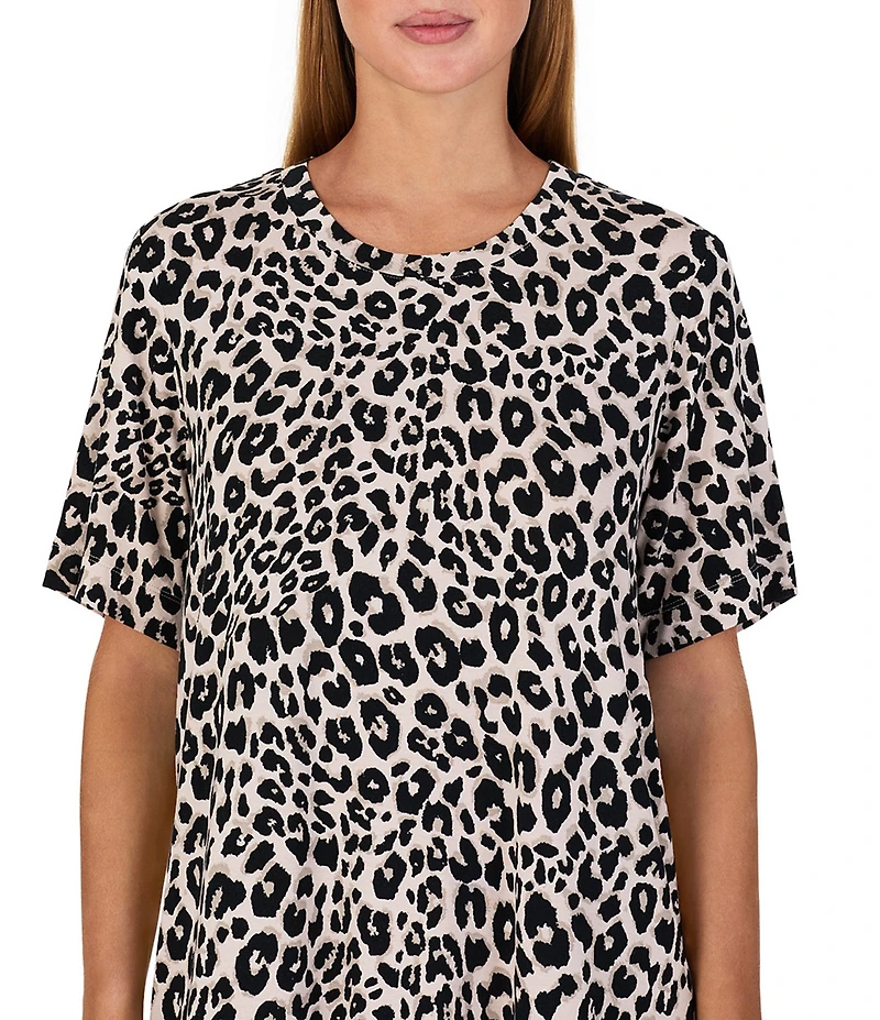 Sanctuary Animal Print Short Sleeve Round Neck Jersey Knit Sleepshirt